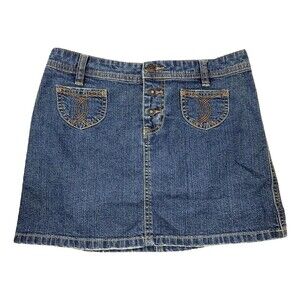 Old Navy Denim Mini Skirt Women 1 Ultra Low Waist Stretch Blue Jean Button Front